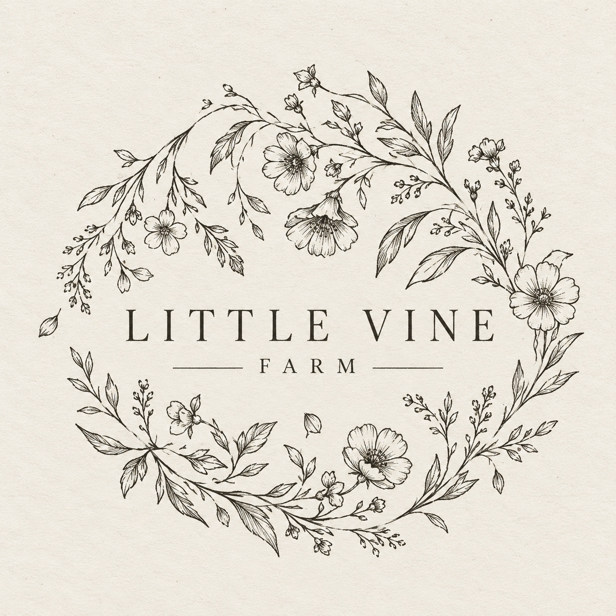 Little Vine Farm vintage hand-illustrated floral wreath logo